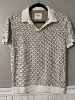 Hollister Geo Pattern Sweater Polo Men’s Size XS Cream and Tan